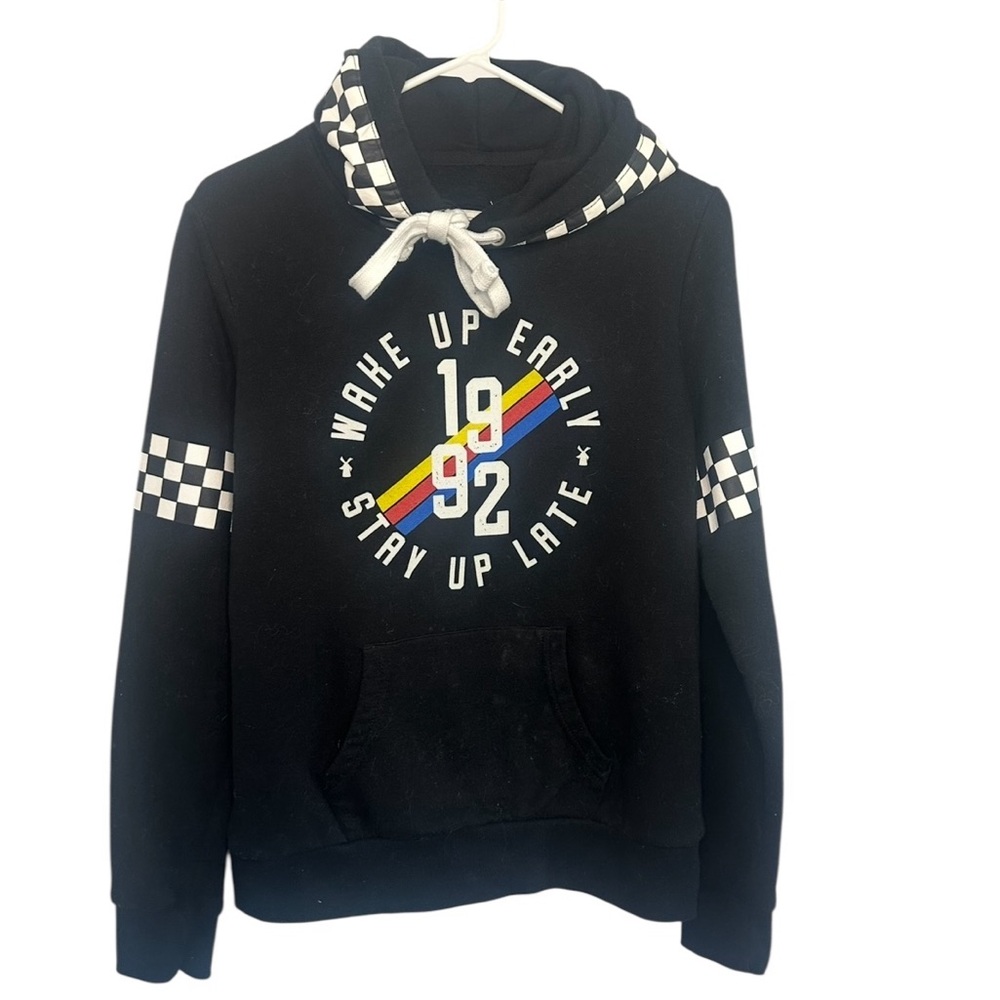 Dutch Bros MEDIUM Black Hoodie Checker “Wake Up Early…” RARE DB 1992